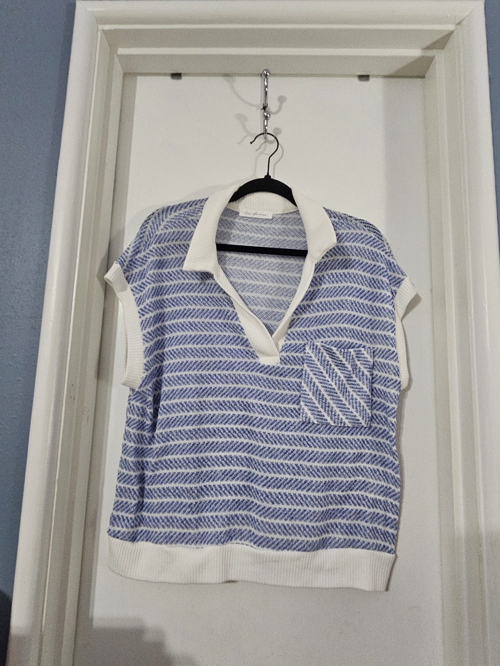 Blue & White Knit Polo Summer Sweater